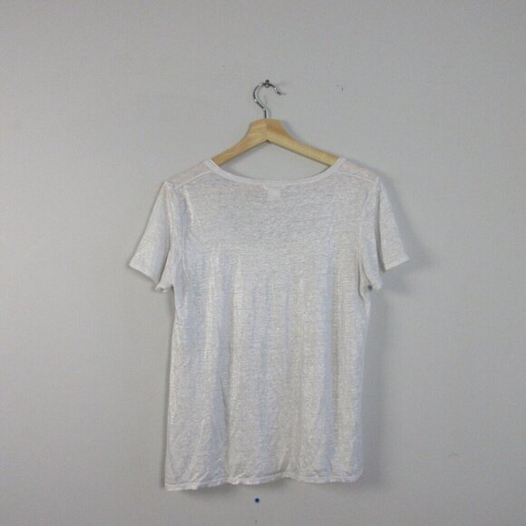 Club Monaco 100 Linen Top Women S White Shirt Scoop Neck Short Sleeve Summer 108 - Picture 2 of 8